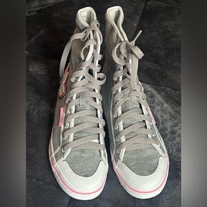 ADIDAS Women's High-Top Canvas Sneakers in Gray with Pink Accent